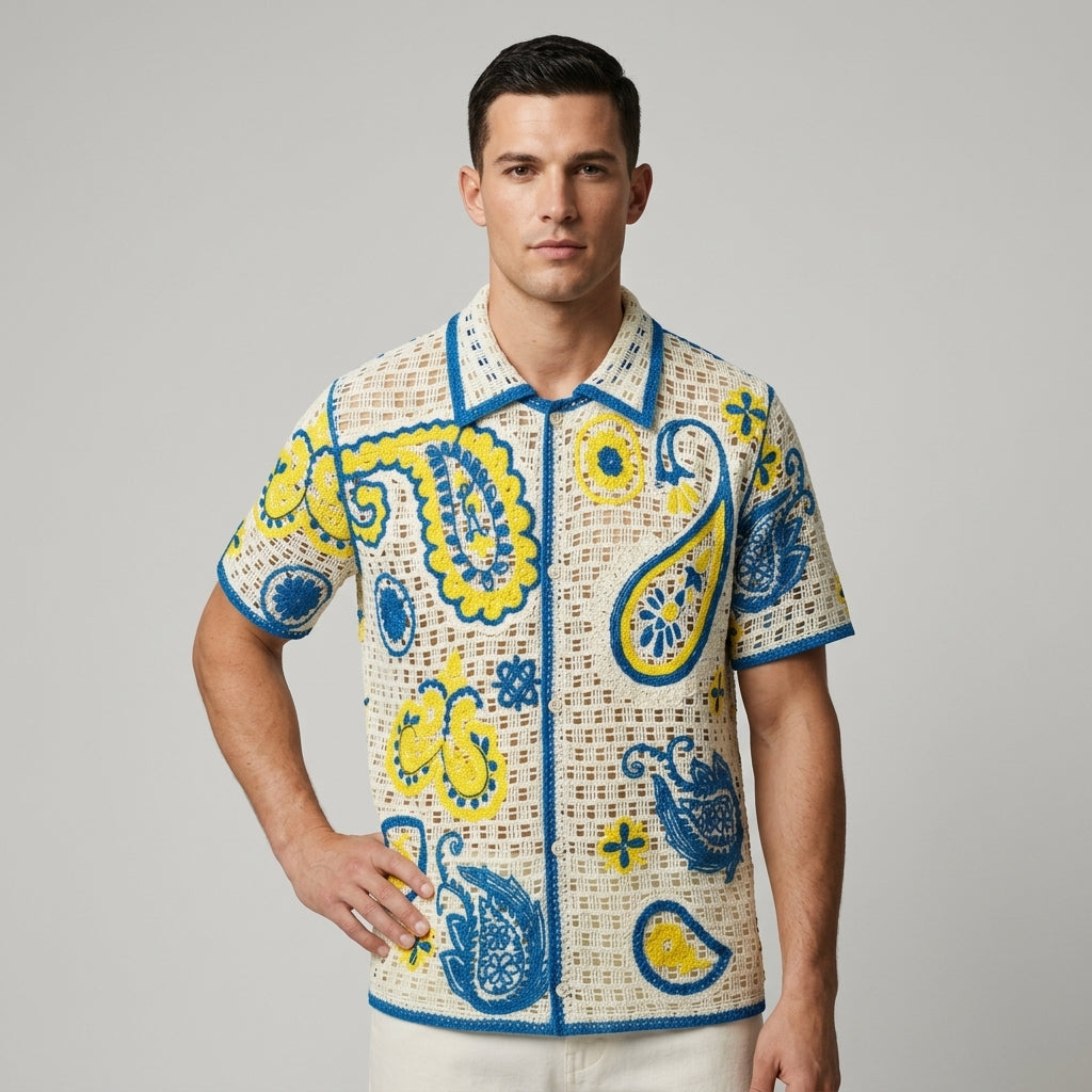 Brittany Crochet Embroidered Camp Shirt