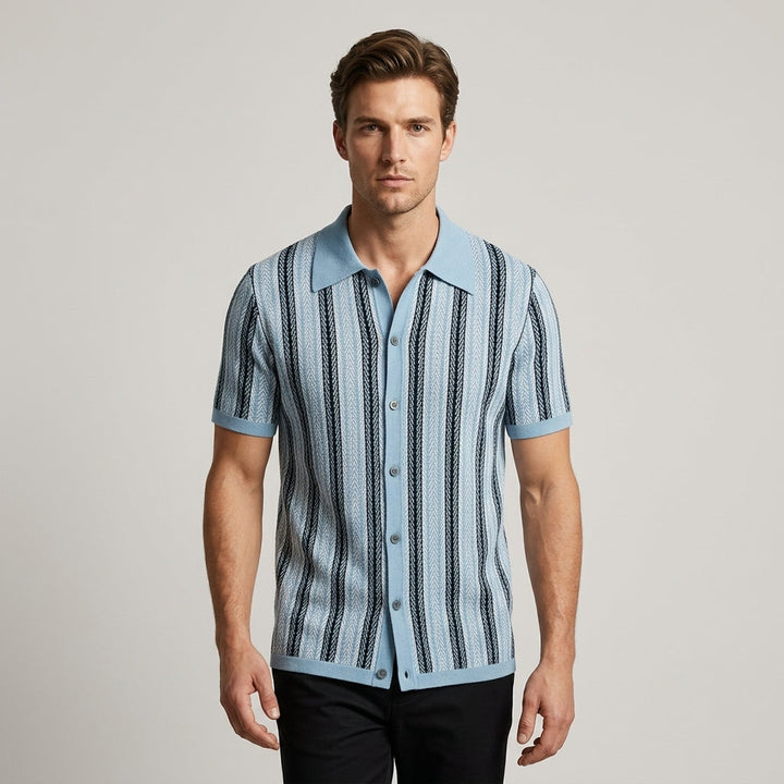 Kristen Stripe Open Collar Knit Shirt