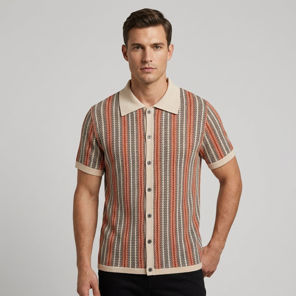 Kristen Stripe Open Collar Knit Shirt