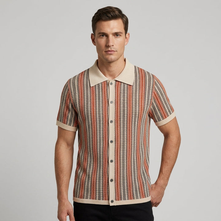 Kristen Stripe Open Collar Knit Shirt