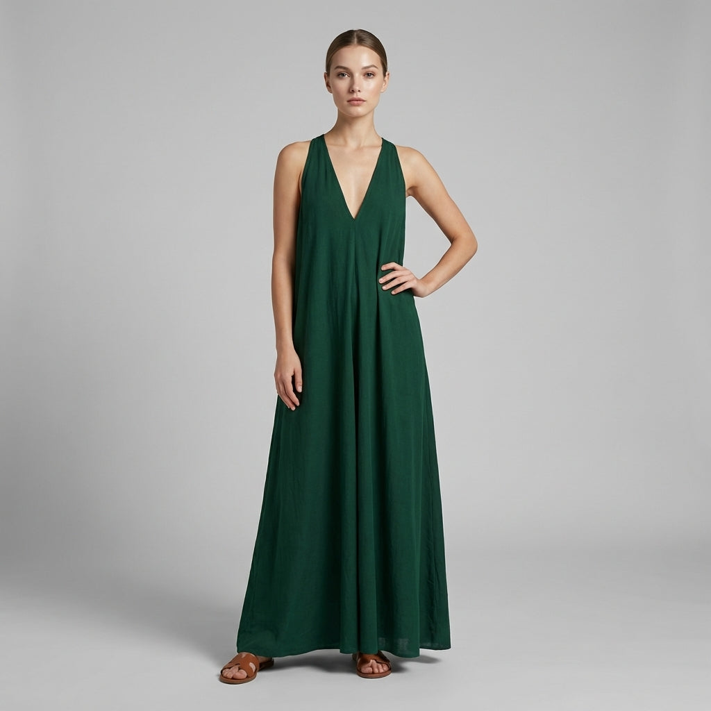 Summer Crinkle Halter Maxi Dress