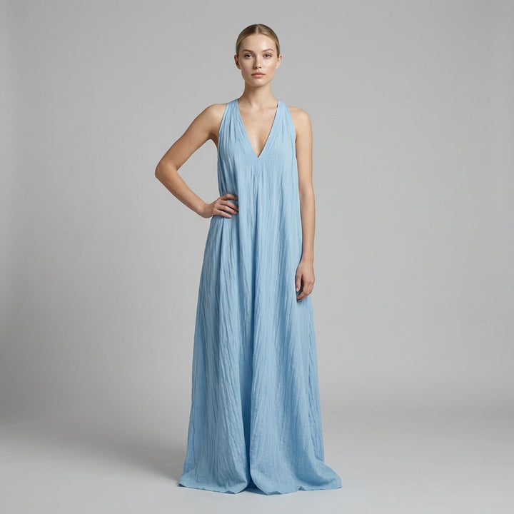 Summer Crinkle Halter Maxi Dress