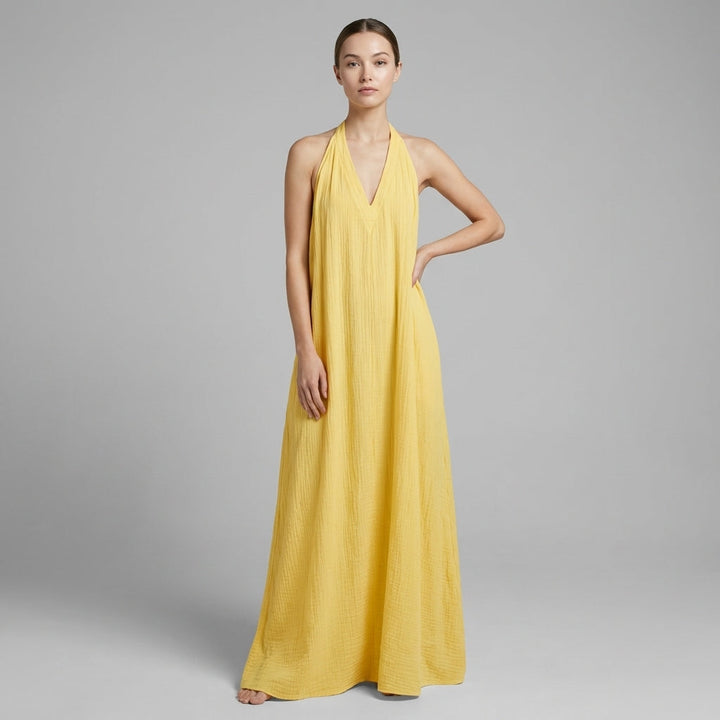 Summer Crinkle Halter Maxi Dress