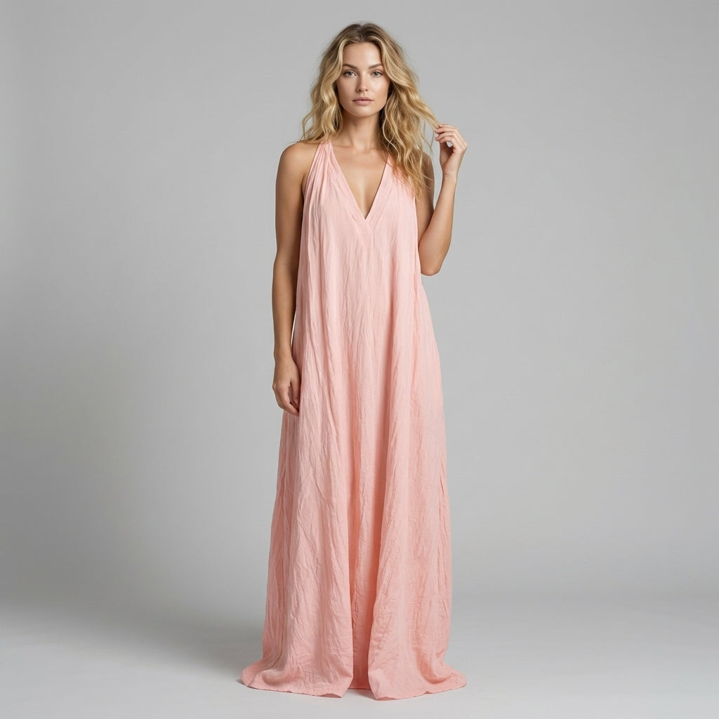 Summer Crinkle Halter Maxi Dress