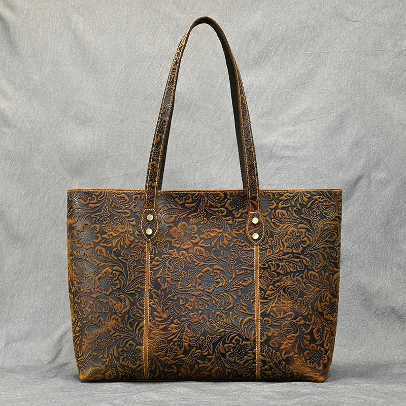 Rachel Floral Embossed Leather Tote