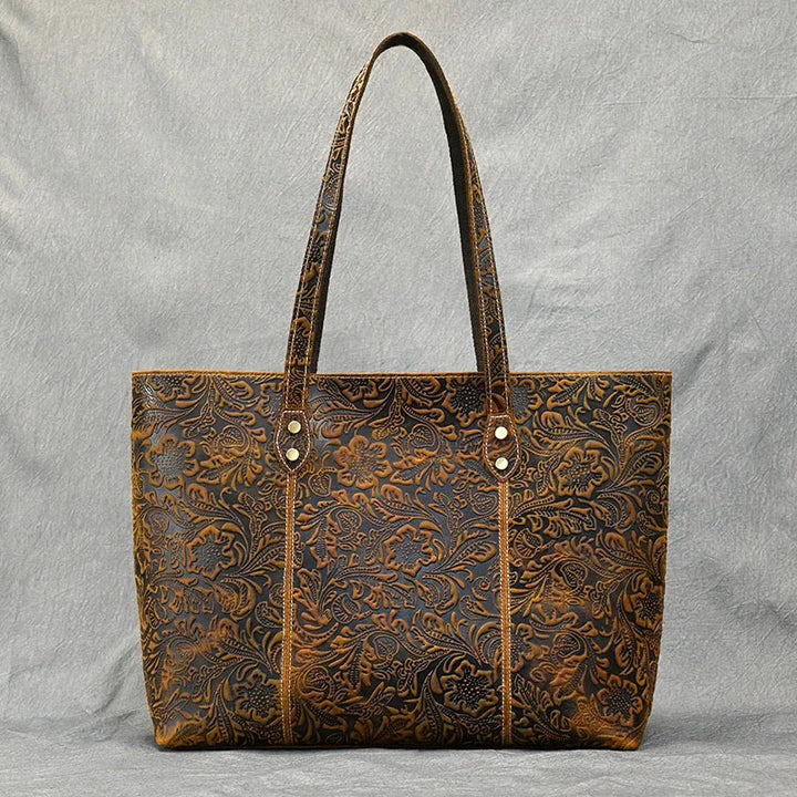 Rachel Floral Embossed Leather Tote