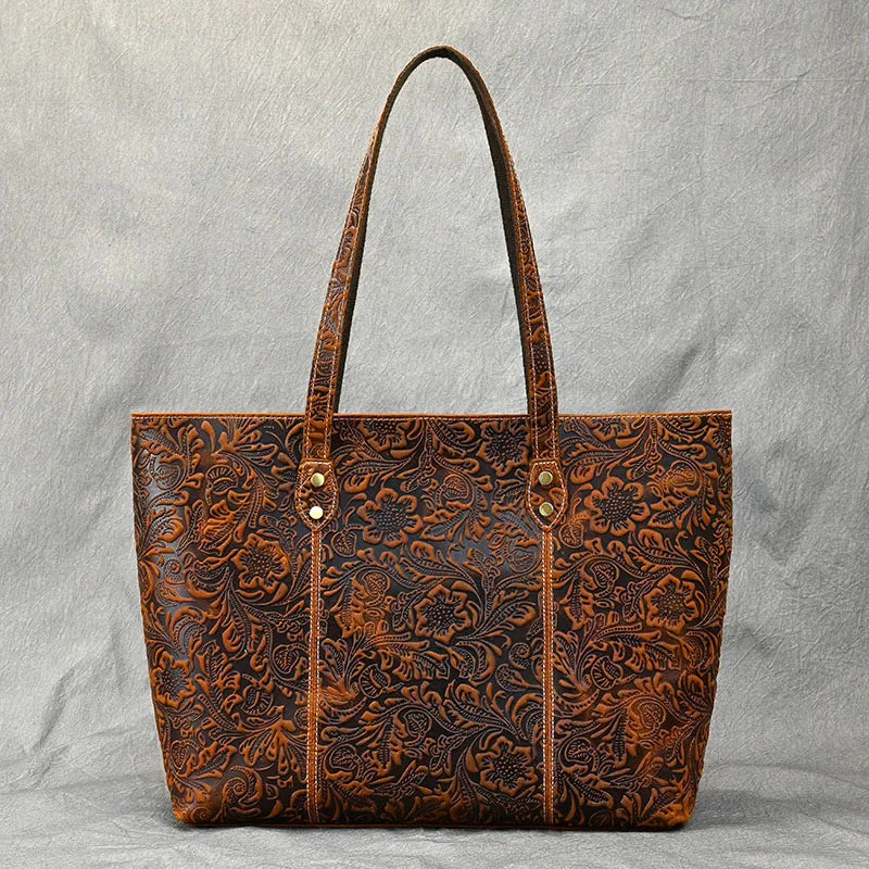 Rachel Floral Embossed Leather Tote