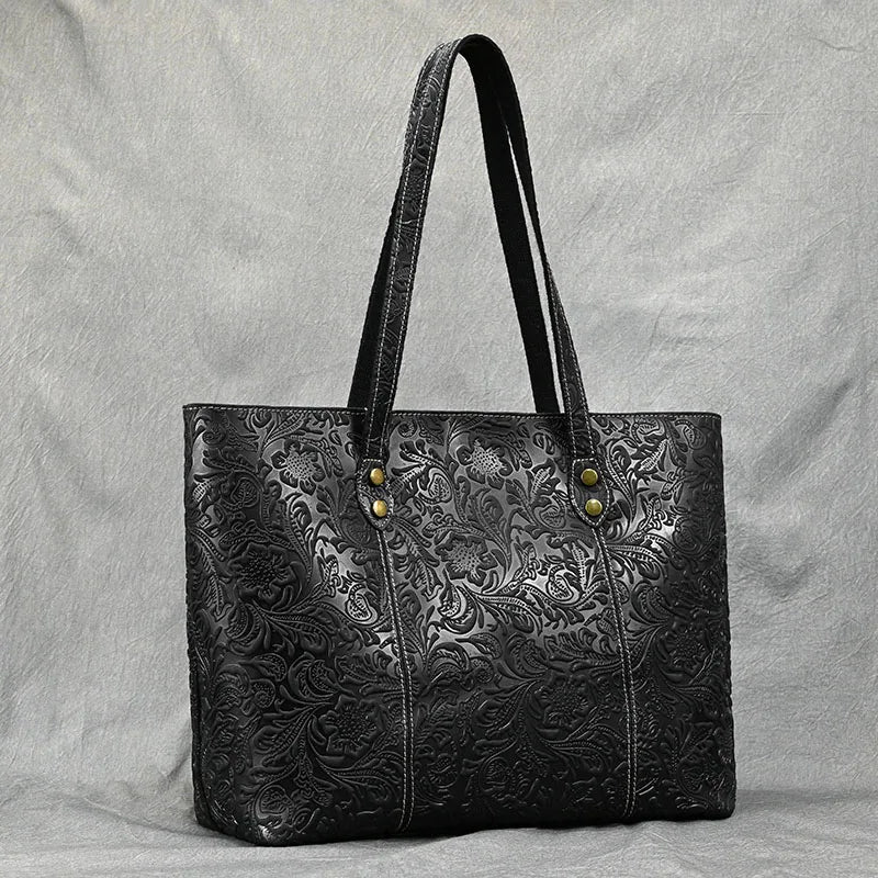 Rachel Floral Embossed Leather Tote