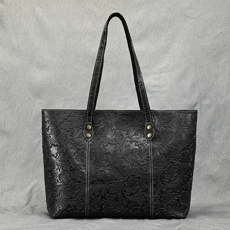 Rachel Floral Embossed Leather Tote