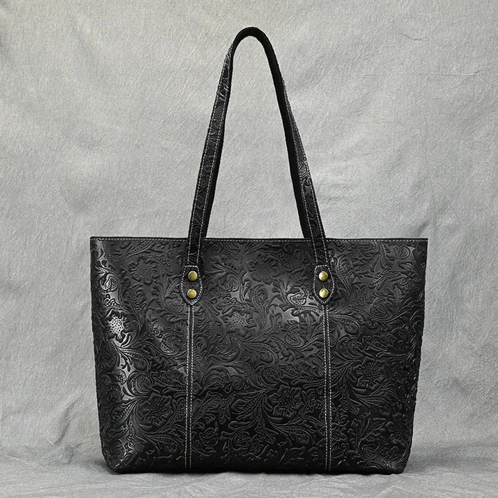 Rachel Floral Embossed Leather Tote