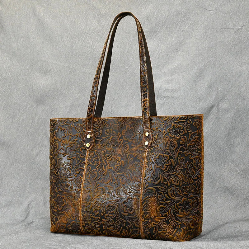 Rachel Floral Embossed Leather Tote