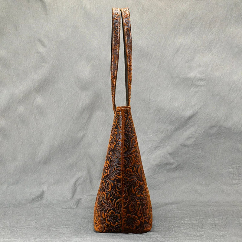 Rachel Floral Embossed Leather Tote