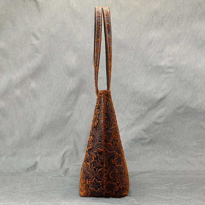 Rachel Floral Embossed Leather Tote