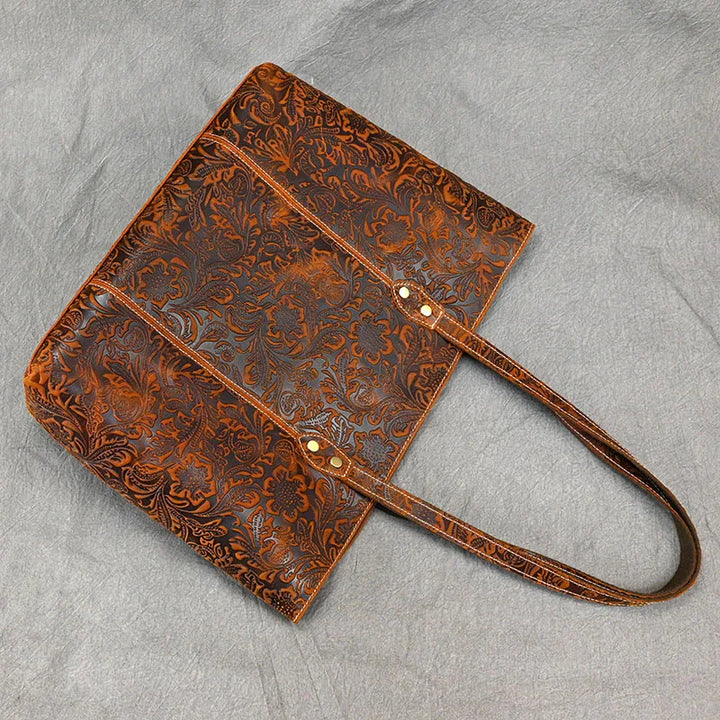 Rachel Floral Embossed Leather Tote