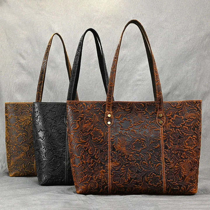 Rachel Floral Embossed Leather Tote