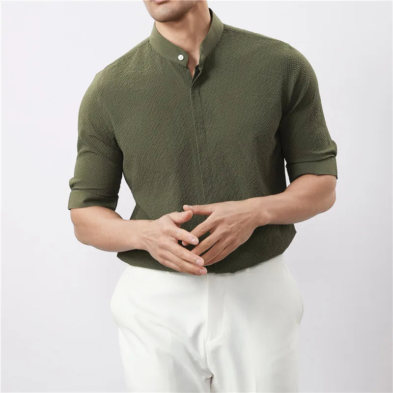 Kendall Woven Band Collar Shirt