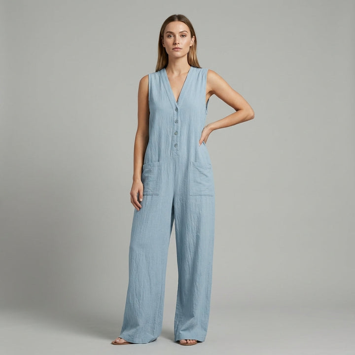 Faith Buttoned Wide-Leg Jumpsuit