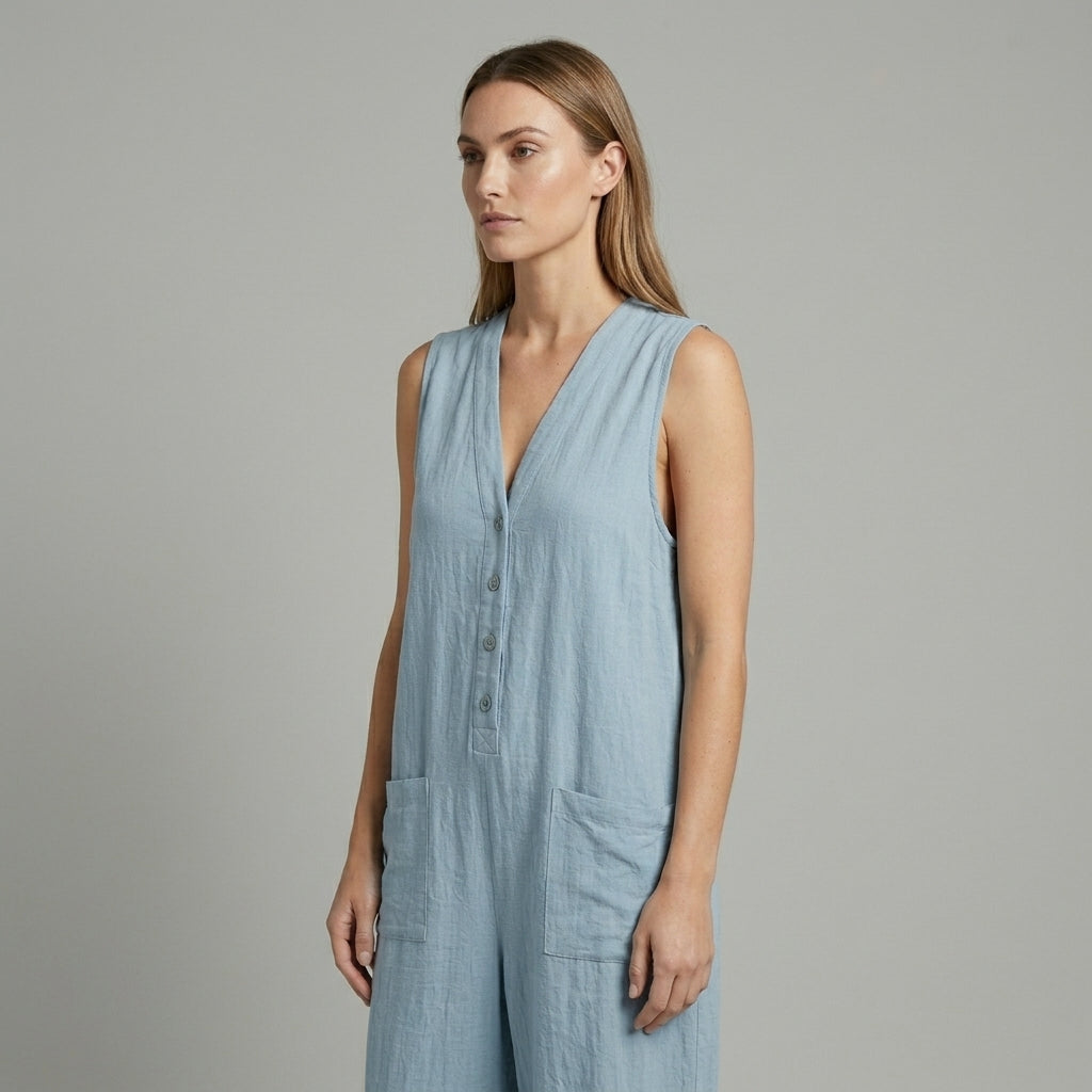 Faith Buttoned Wide-Leg Jumpsuit
