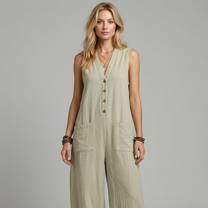 Faith Buttoned Wide-Leg Jumpsuit