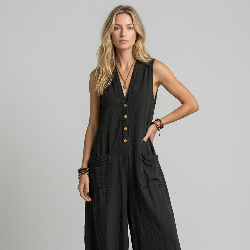 Faith Buttoned Wide-Leg Jumpsuit
