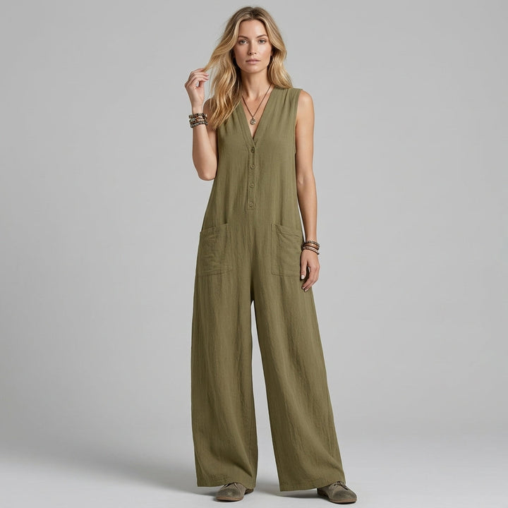 Faith Buttoned Wide-Leg Jumpsuit