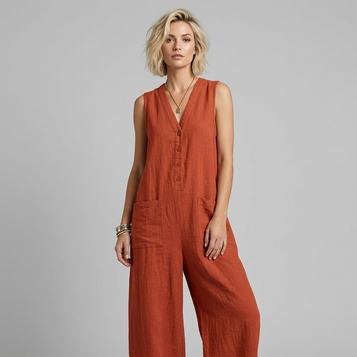 Faith Buttoned Wide-Leg Jumpsuit