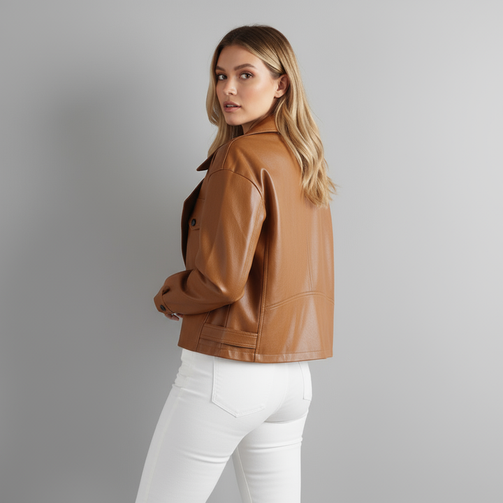 Finley Cropped Leather Trench Jacket