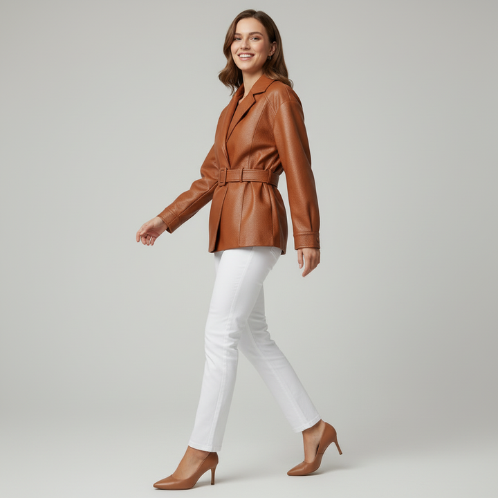 Kelsey Belted Genuine Leather Jacket