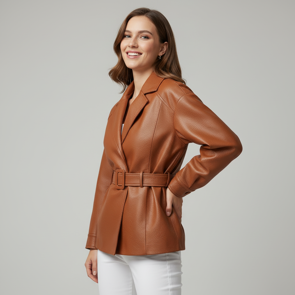 Kelsey Belted Genuine Leather Jacket