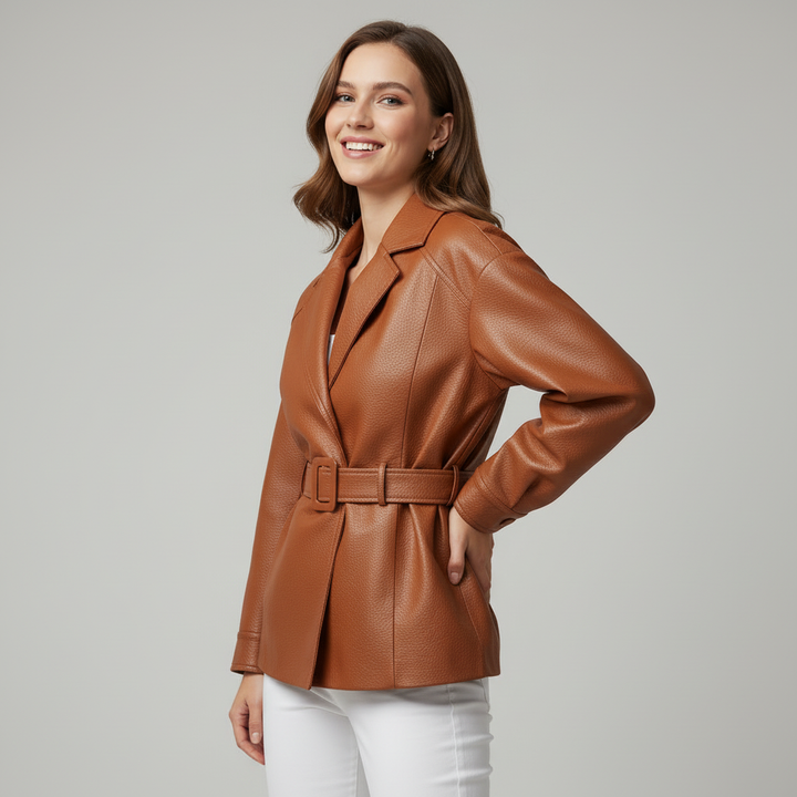 Kelsey Belted Genuine Leather Jacket