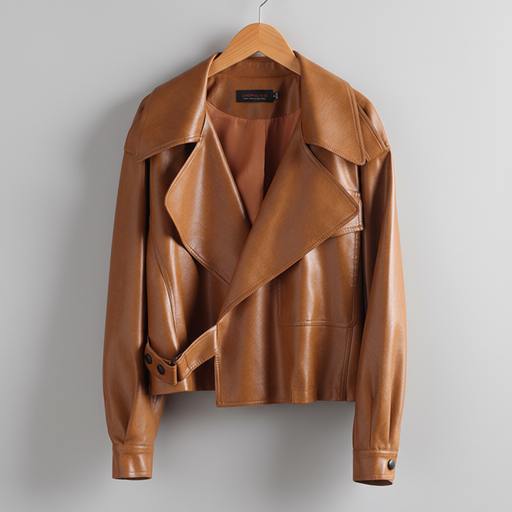 Finley Cropped Leather Trench Jacket