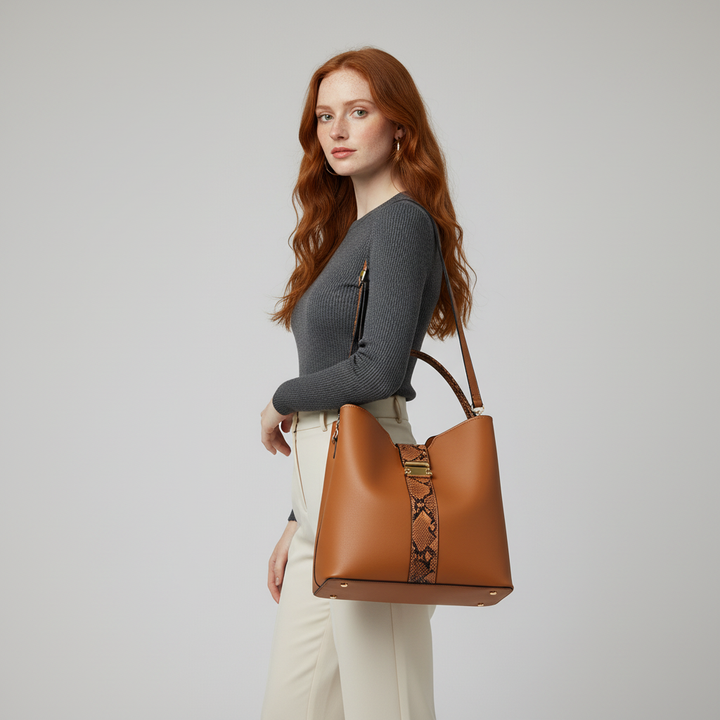 Paige Snake-Embossed Shoulder Bag