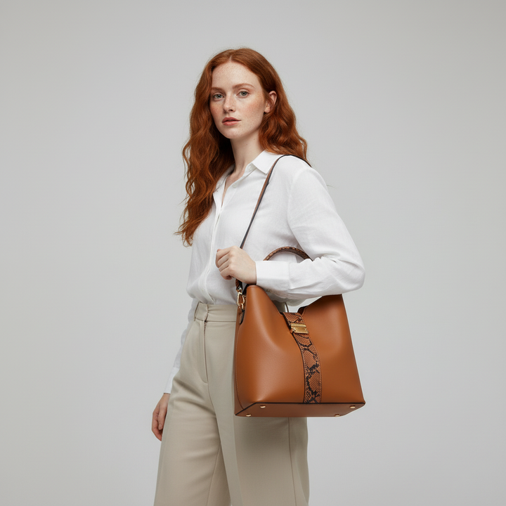 Paige Snake-Embossed Shoulder Bag