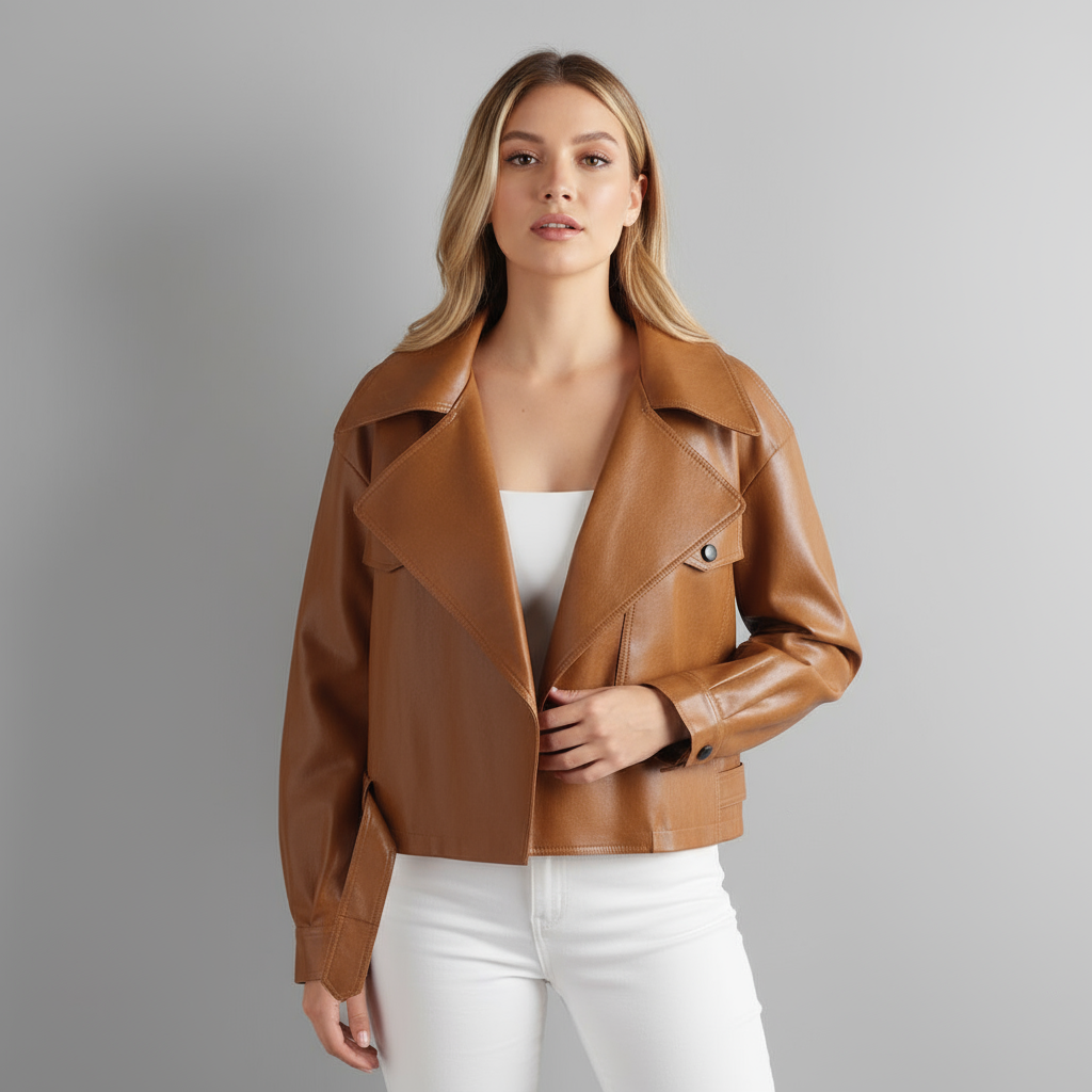 Finley Cropped Leather Trench Jacket