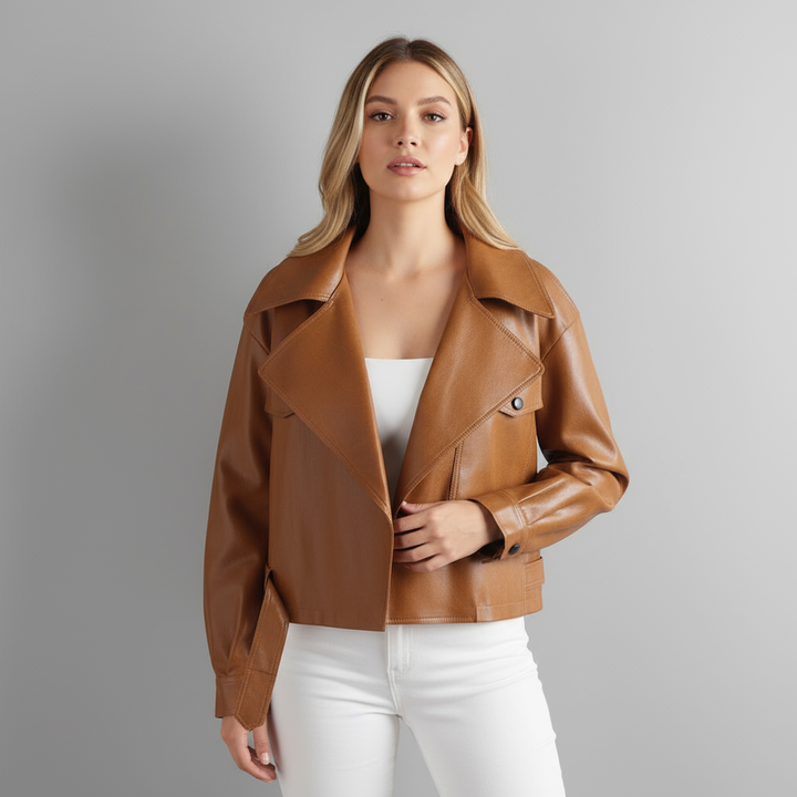 Finley Cropped Leather Trench Jacket