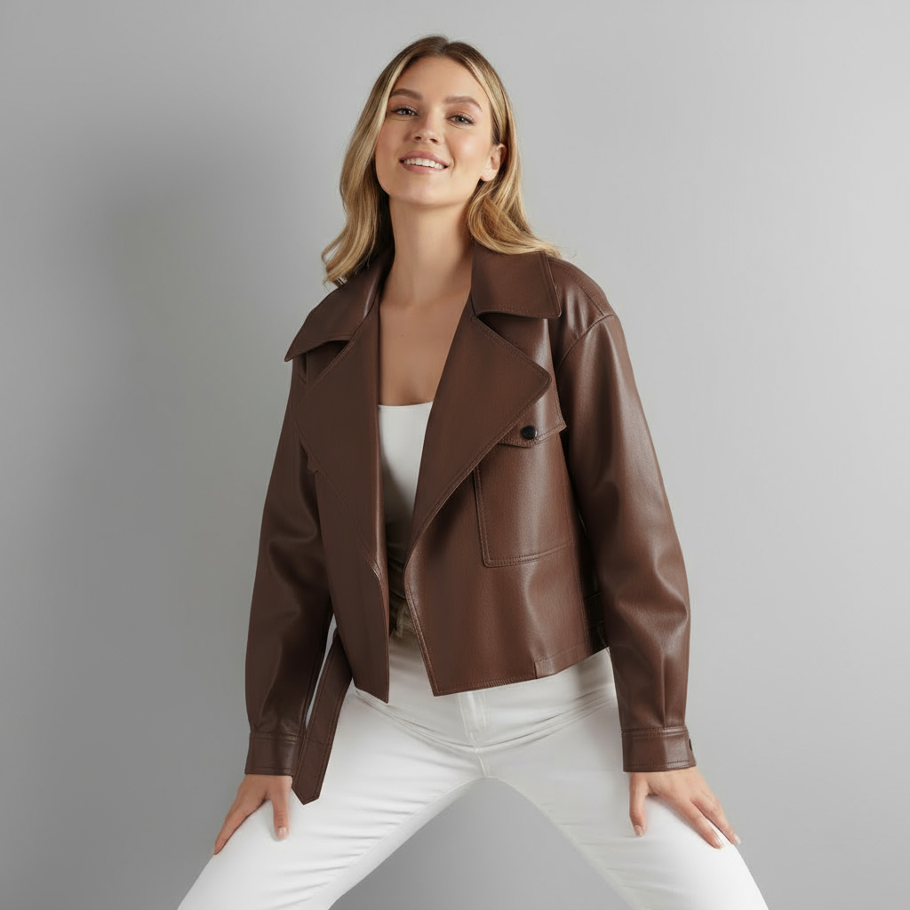 Finley Cropped Leather Trench Jacket
