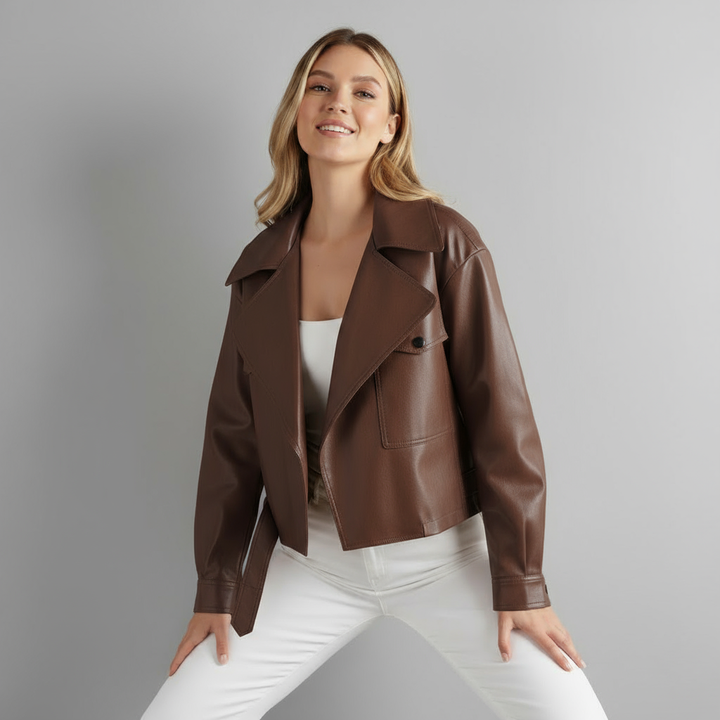 Finley Cropped Leather Trench Jacket