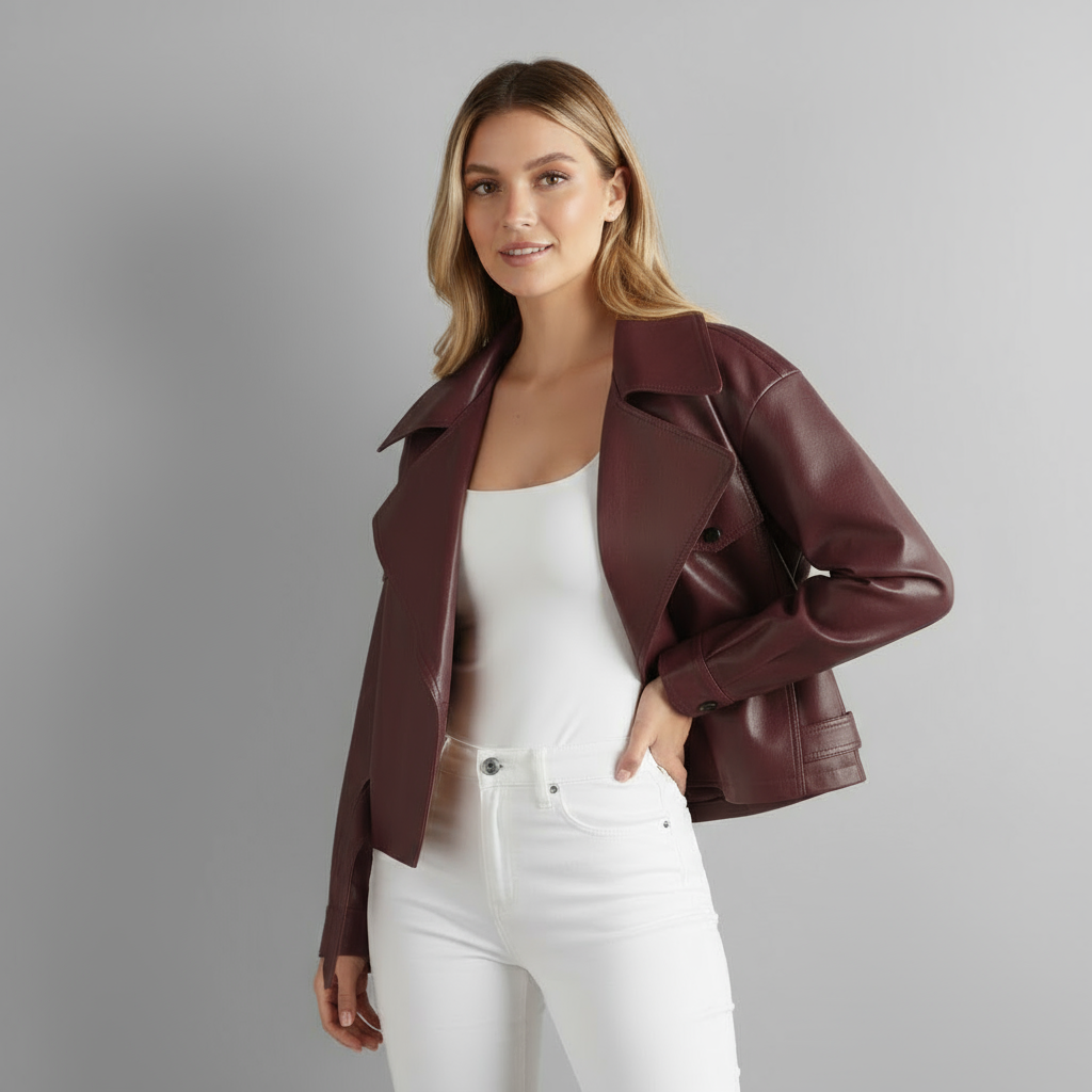 Finley Cropped Leather Trench Jacket