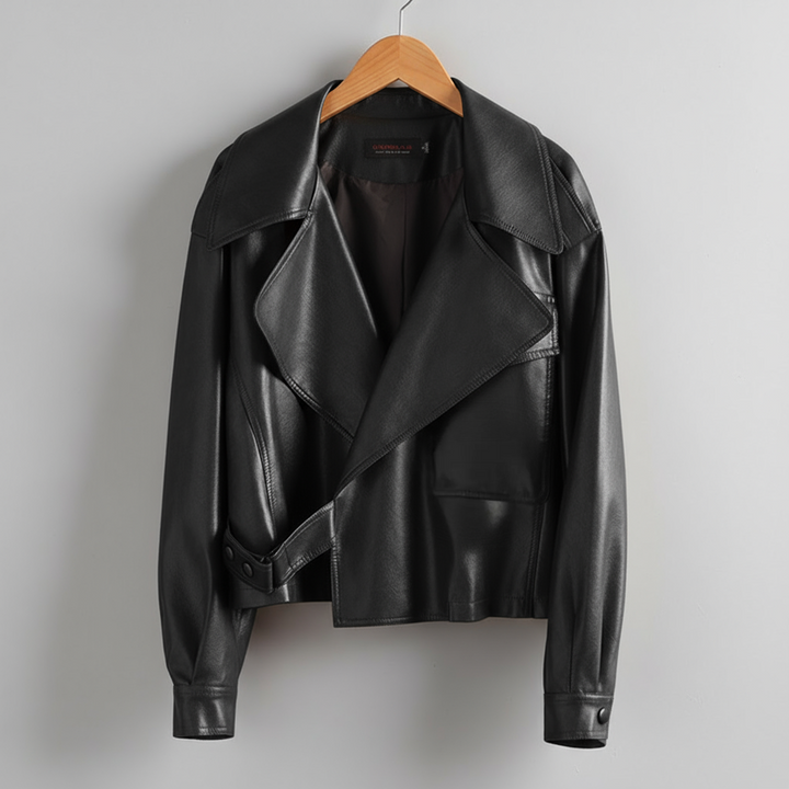 Finley Cropped Leather Trench Jacket