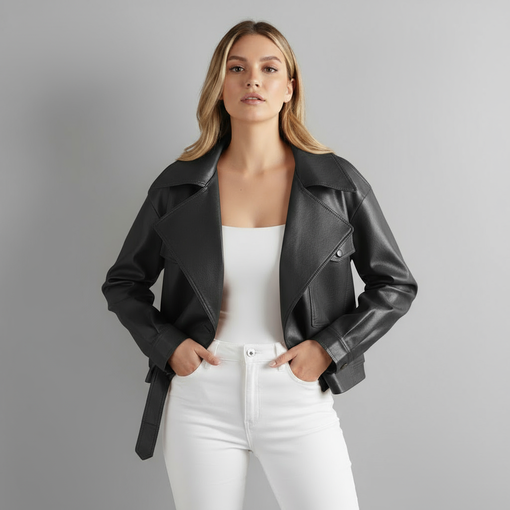 Finley Cropped Leather Trench Jacket