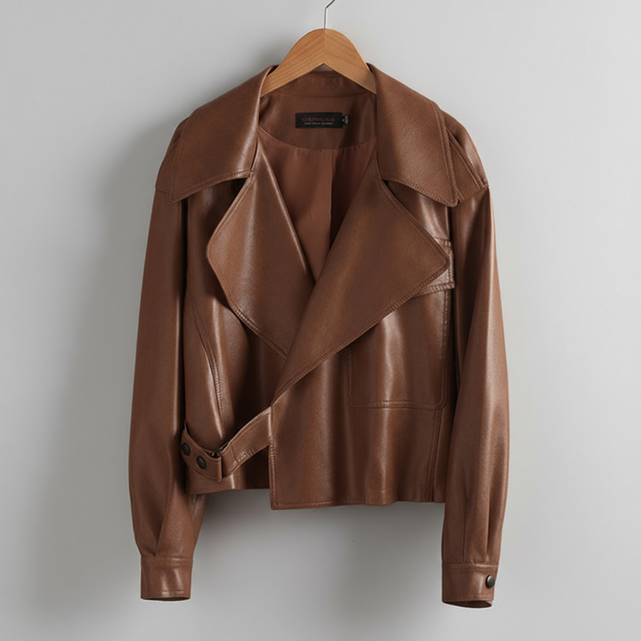 Finley Cropped Leather Trench Jacket