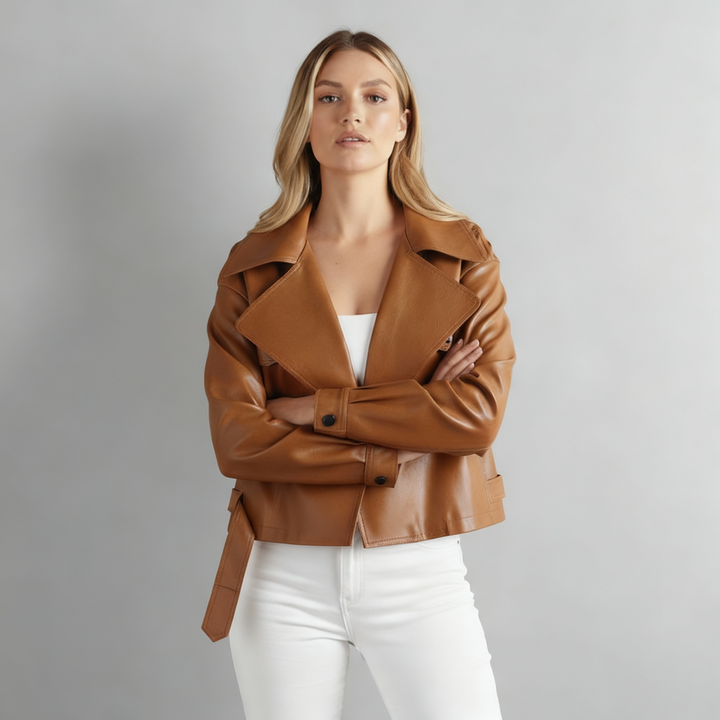 Finley Cropped Leather Trench Jacket