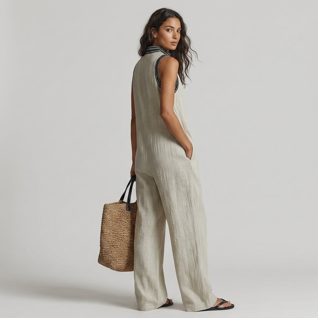 Heather Embroidered Wide-Leg Jumpsuit